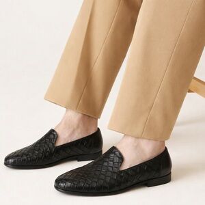 Bragano Cole Haan Woven Leather Loafers Black Italy Mens Sz 9.5 N